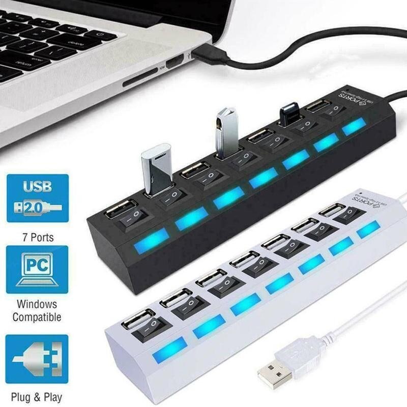 7 Port High Speed Hub Usb 2.0 Hub Hub Aan/Uit Schakelaar Voor Pc Laptop Usb Hub Splitter usb Adapter Oplader Ergonomische