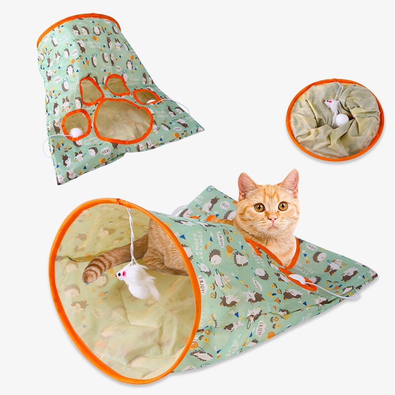 Túnel plegable para gatos, juguete interactivo con 5 agujeros, divertido, tubos de juego, bolas, Gog, hámster, conejo, accesorios para mascotas, 1 ud.