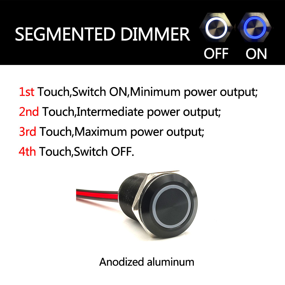 16mm 19mm Long Dimmer Switch IP65 Stepless Metal Touch Sensor Switch 1NO With 12V 24V WHITE BLUE LED Light With Cable Wire: 4XL / green