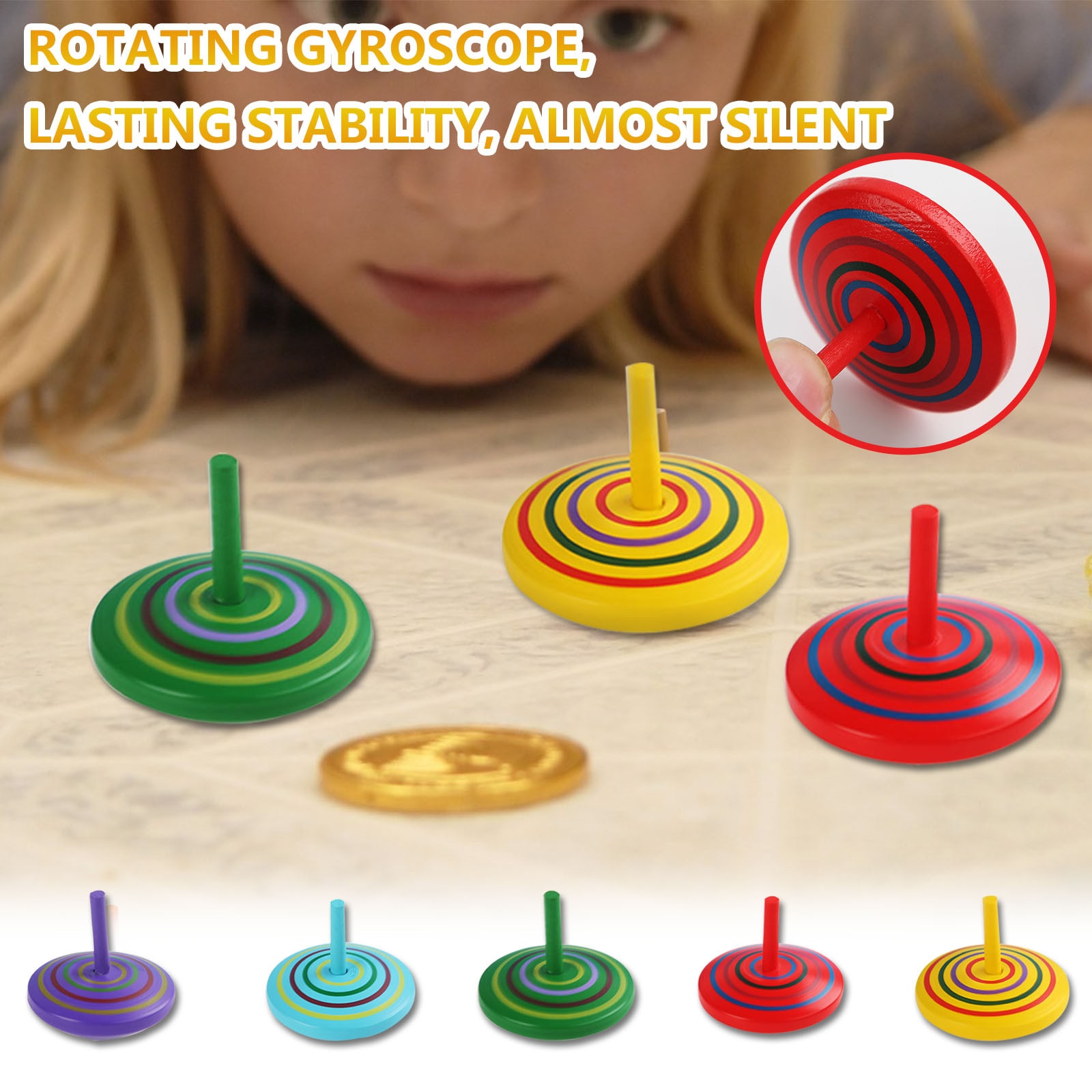6 Stuks Houten Hand Roterende Kleine Gyroscoop Decompressie Houten Cartoon Speelgoed Druk Verlicht Fidget Spinner Kid