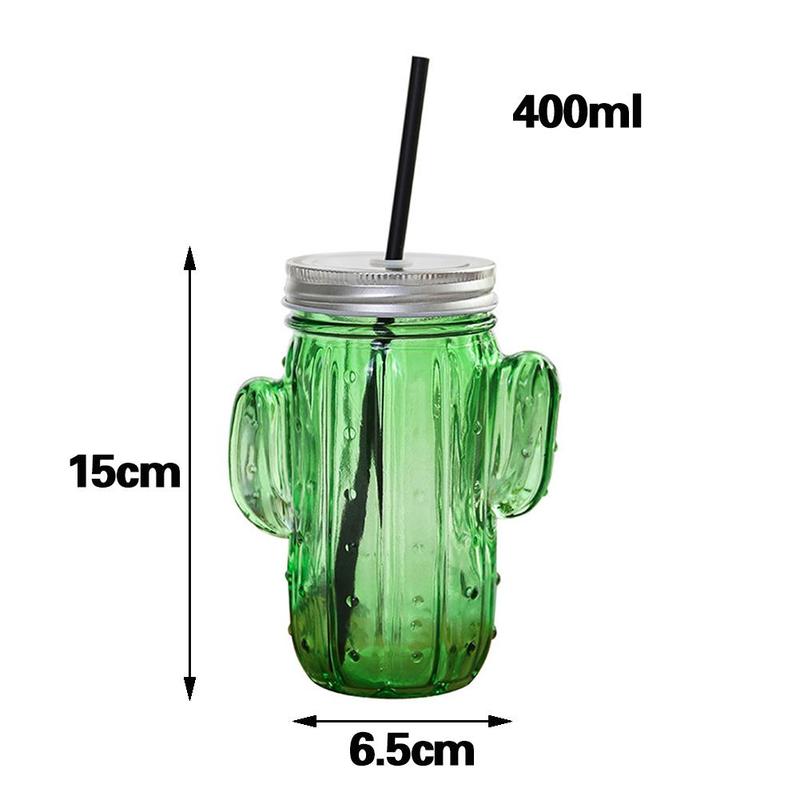 ¡Novedad de ! vaso de agua pequeño con forma de Cactus, Pajita de cristal, vaso de agua para el verano, para el hogar, zumo, bebida fría, vaso de albañil