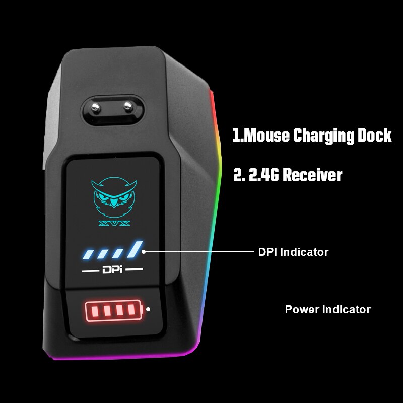 XVX Wireless Mouse Charging Dock + Wireless Mouse Set Metal Power Bank Station 2.4GHz Mice with Charge Base