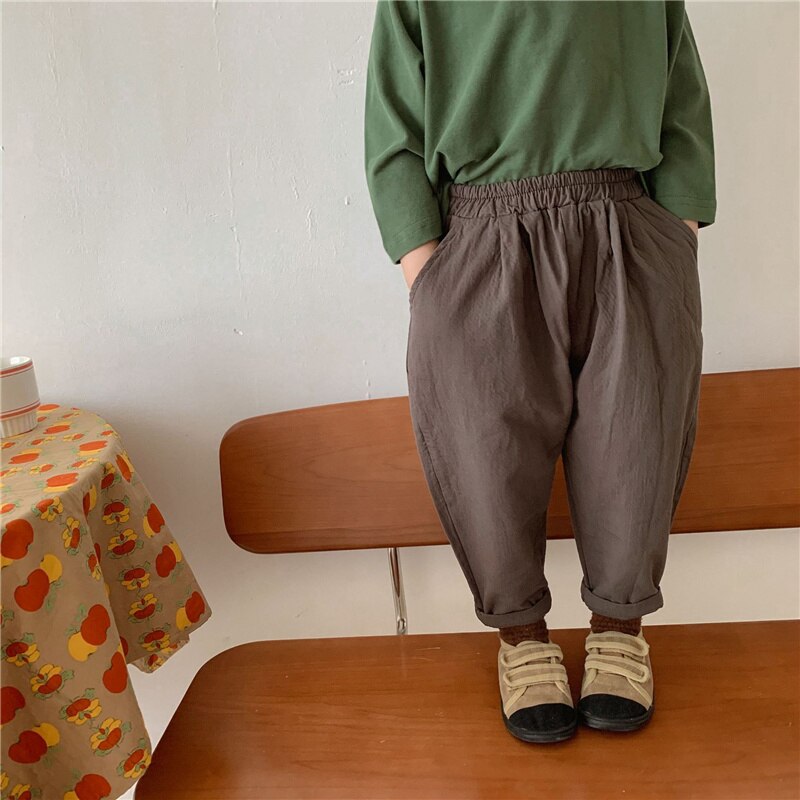 Herfst Jongens En Meisjes Gewassen Katoen Losse Casual Broek Kinderen Katoenen Zachte Alle-Match Casual Raap Broek 2-6Y