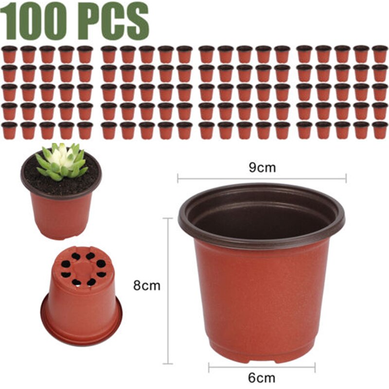 100pcs Plant Pots Small Terracotta Plastic Flower Pot Cactus Tiny Nursery Transplant Flower Pots Fall Resistant Tray Grow Box