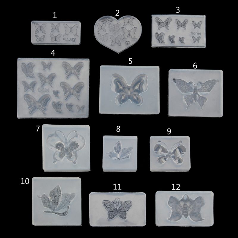 Moldes de resina de silicona con forma de mariposa para pendientes, herramientas de fabricación de joyería de colgantes, joyería a escala de cristal, 12 estilos