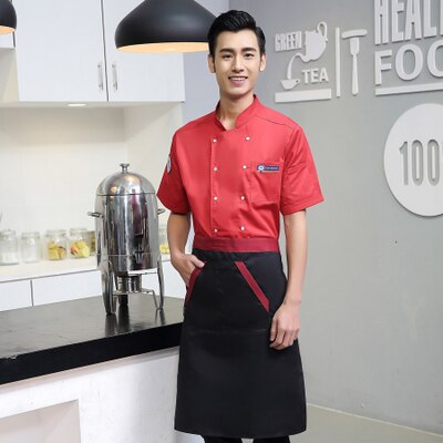 Vêtements de Service de restauration pour hommes, uniforme de Chef à manches courtes, uniforme de Chef d'hôtel et de Restaurant,: red / M