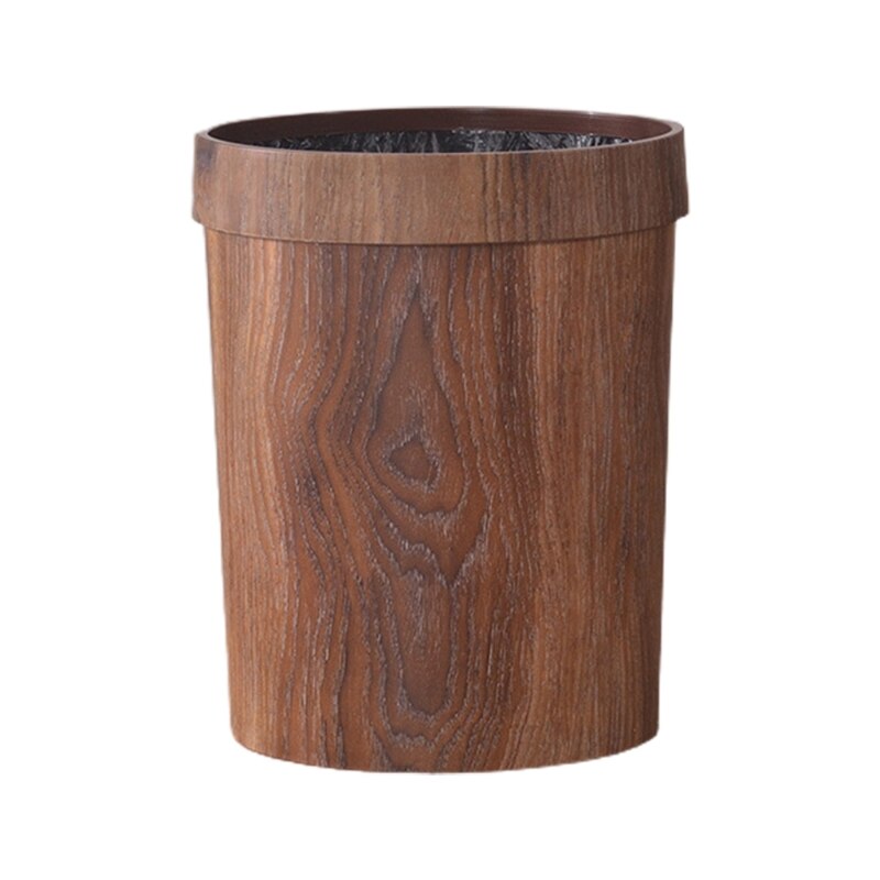 95AA Kleine Hout Kleur Prullenbak Prullenbak Rustieke Ronde Vuilnis Container Bin Voor Badkamer Slaapkamer Keuken Home Office 8L