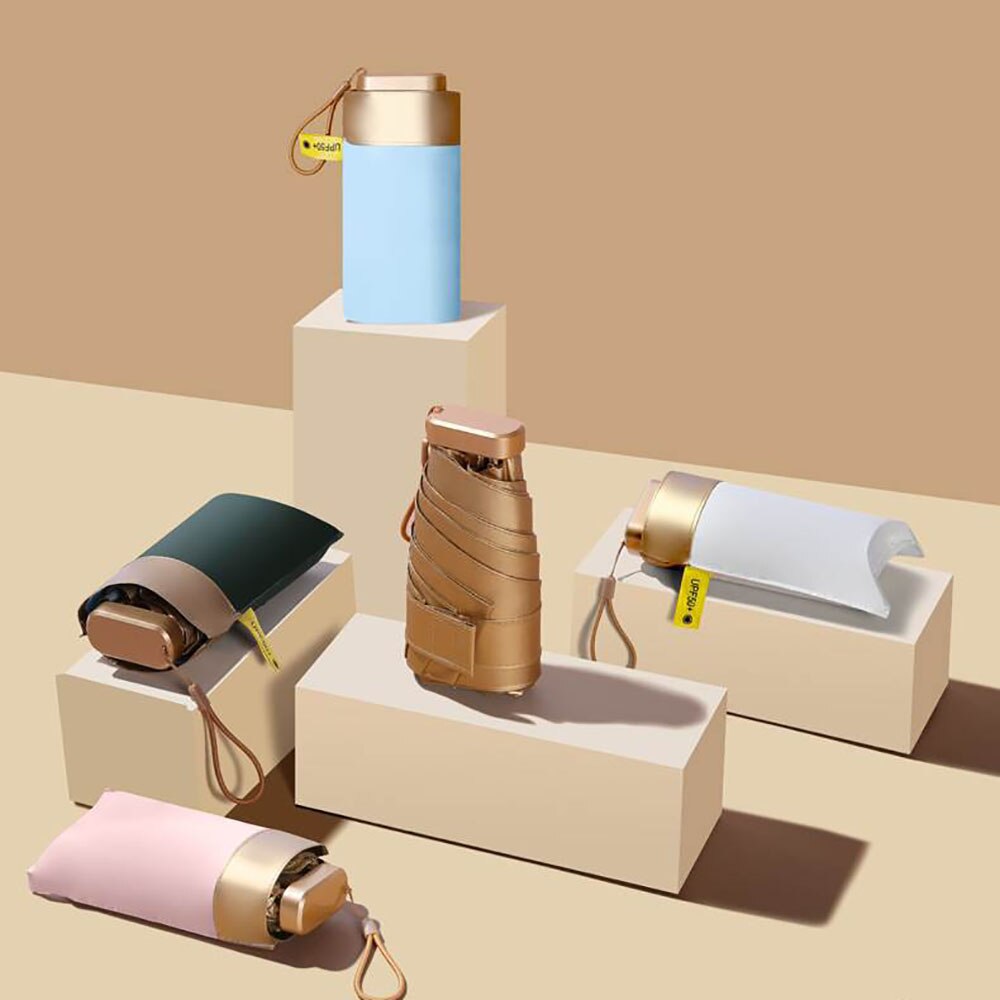 Mini Gold Umbrella Flat Five Fold Umbrella Pocket Umbrella Folding Sunny Rain Dual-use Portable UV Sunscreen Umbrella