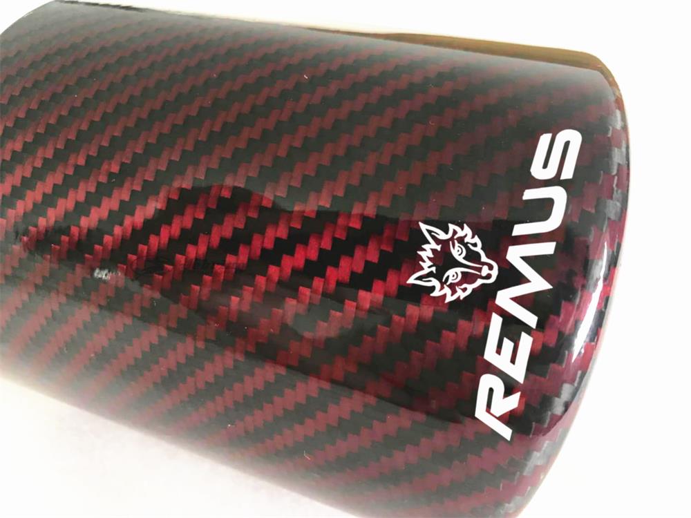 Remus-silenciador de tubo de escape para coche, punta de escape de fibra de carbono, color rojo brillante, acero inoxidable, Universal