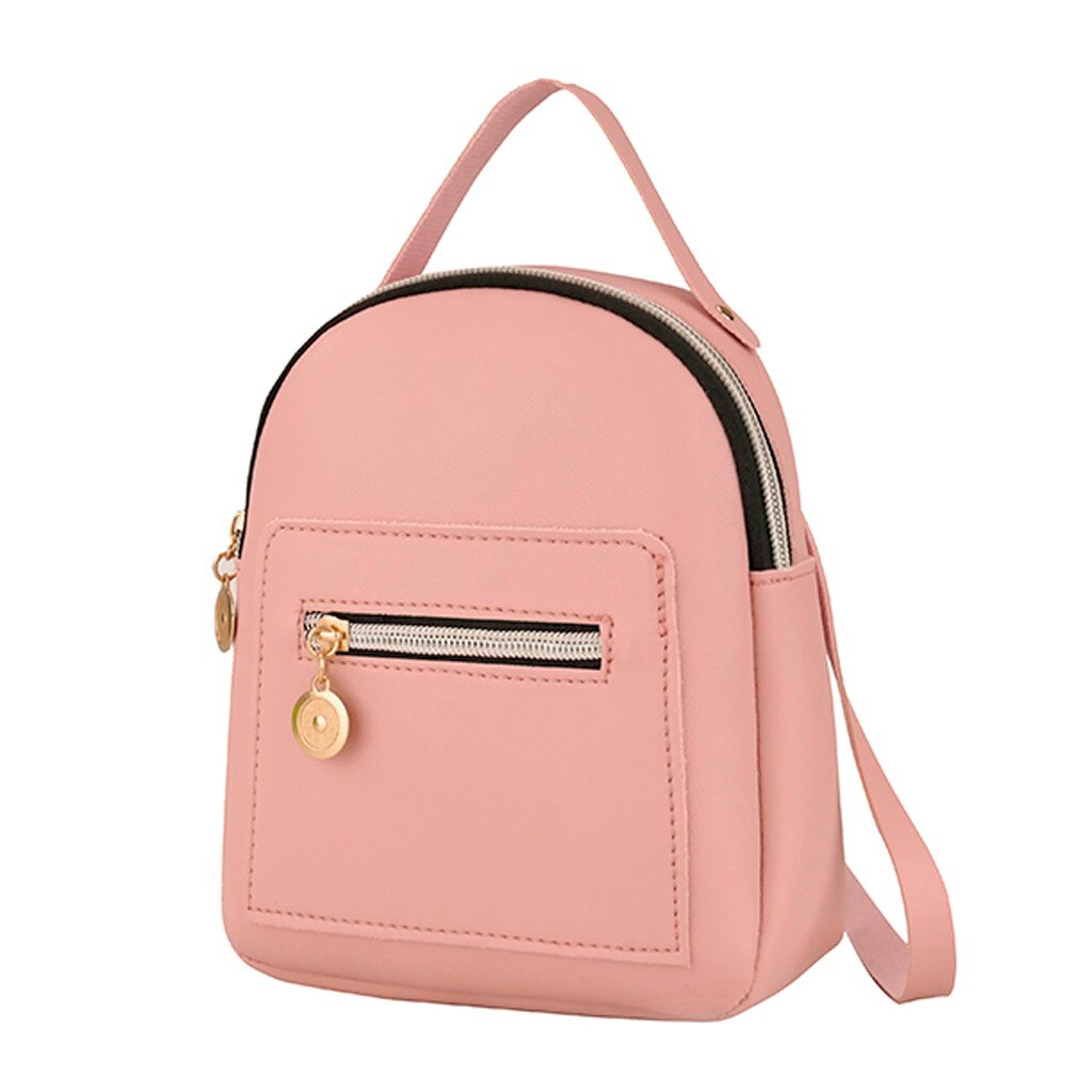 Kleine Effen Kleur Rits Schouders Rugzak Voor Vrouwen Mochila Brief Portemonnee Mobiele Telefoon Tas Bolso Mujer Sac A Main Femme #50: Pink 