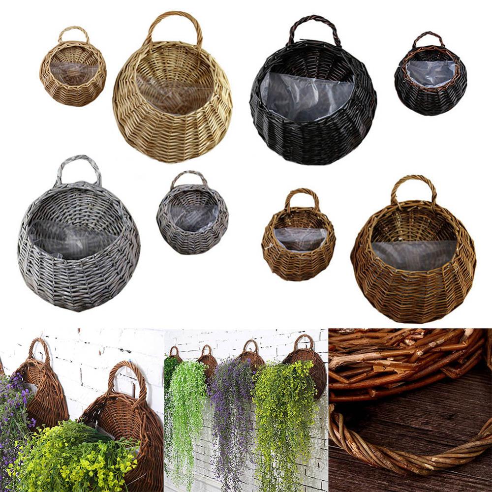 Macetero de mimbre para colgar en la pared, cesta de mimbre para jardín, maceta de vid, soporte para plantas de interior, cestas, accesorios para herramientas de decoración del hogar
