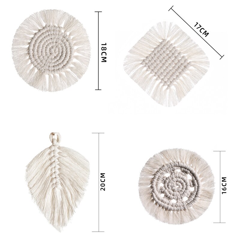 Gevlochten tafelmat, onderzetters, handgeweven wandtapijt, macramé, wanddecoratie, boho-decoratie, huisdecoratie voor kantoor, appartement, bar