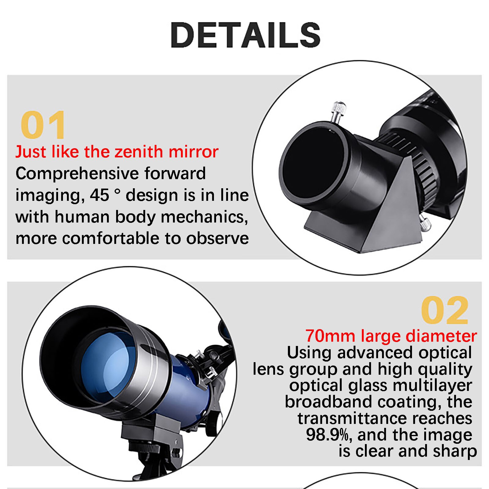Telescopio astronómico 4 #, telescopio Refractor de 70mm, observación de la Luna para niños, adultos, astronomía, principiantes, lente 16x 67x con buscador