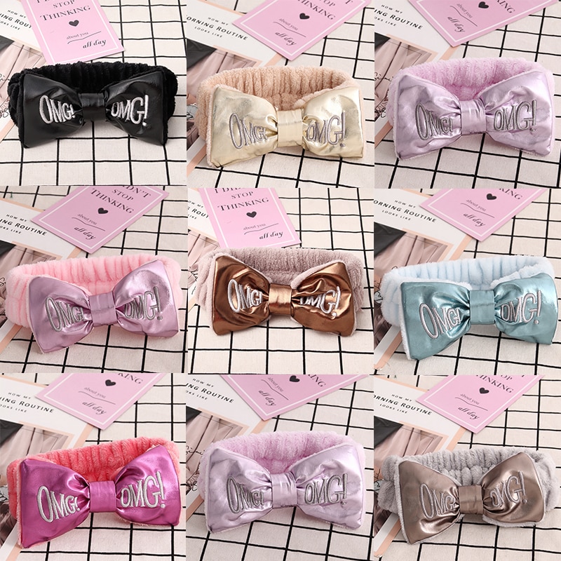 Letter OMG Coral Fleece Soft Bow Headbands for women Girls Cute Hair Holder Hairbands Hair Bands Headwear Hair Accessories