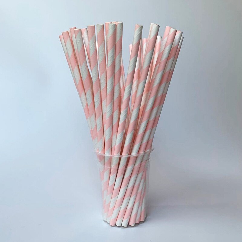 25Pc Papier Rietjes Gestreepte Wegwerp Party Paper Rietje Servies Bruiloft Verjaardag Partij Decoratie Baby Shower Benodigdheden: Light pink
