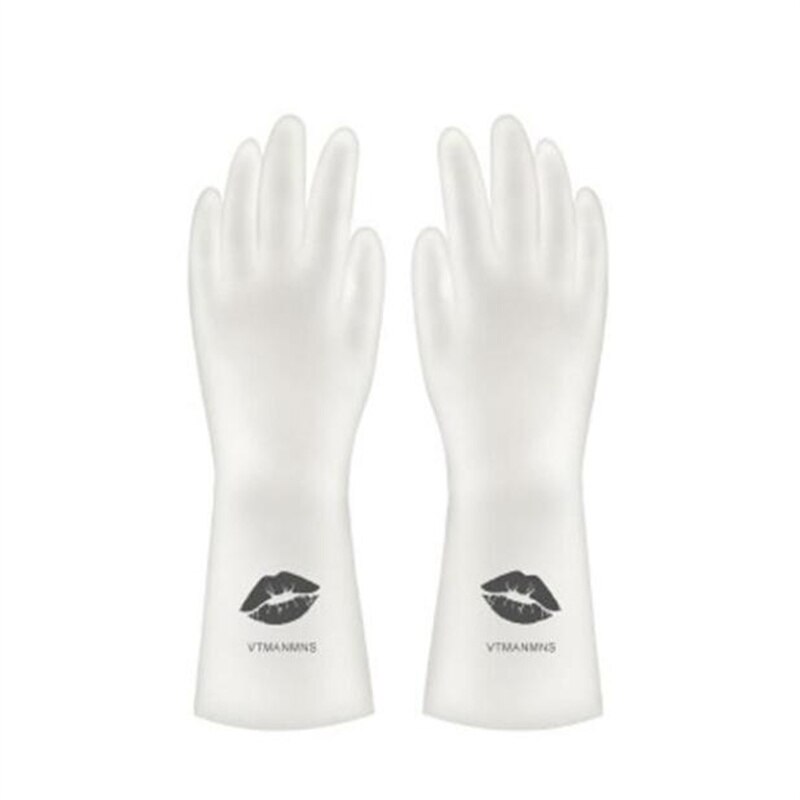 Female Waterproof Rubber Latex Dishwashing Gloves Kitchen Durable Cleaning Housework Chores Dishwashing Tools Supplies: Lip print / L