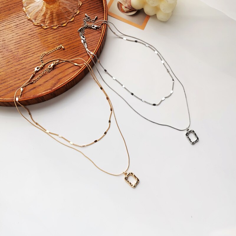 Xialuoke Bohemen Geometrische Metalen Rechthoek Hanger Dubbele Ketting Ketting Voor Vrouwen Retro Hip Hop Rock Ketting