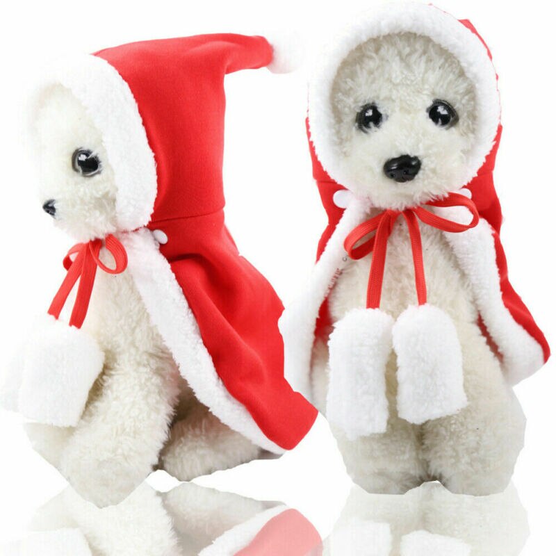Pet Dog Cat Christmas Santa Hat Cloak Cape Puppy Velvet Xmas Warm Costume Outfit
