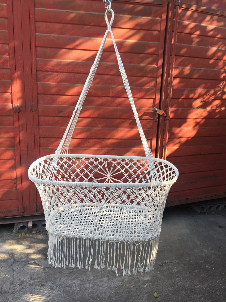 Nordic wind baby cradle rocking chair outdoor leisure white cotton cord cradle, baby cradle bed