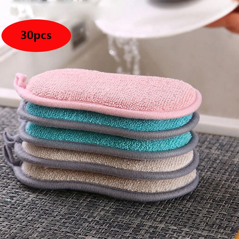 Scrub Sponges for Dishes Non-Scratch Microfiber Sponge Non Stick Pot Cleaning Sponges Kitchen Cleaning Gadgets: 30PSC Color random
