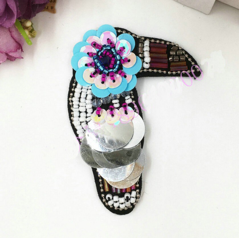 Vogel papegaai pailletten strass kralen broche patches applicatie naaien op kralen qpplique kleding schoenen tassen decoratie patch diy