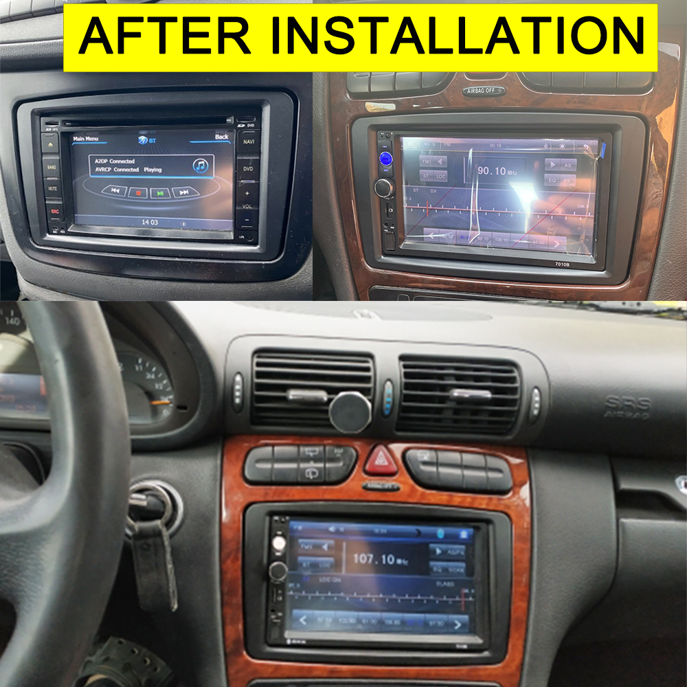 Double 2 Din Stereo Panel for BENZ C-klasse (W203) Fascia Black Color Radio Refitting Dash Mounting Installation Trim Kit Face