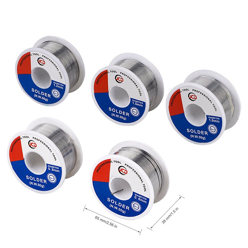Jcd 50g soldeerdraad rol 0.6/0.8/1.0/1.2/1.5 mm 60/40 vloeimiddel 2.0% 45ft tin lood tin draad gesmolten hars kern soldeer soldeerdraad
