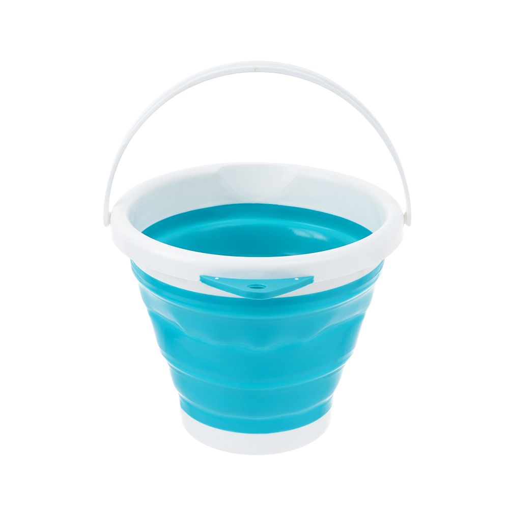 5/10L Portable Foldable Bucket Basin Tourism Outdoor Clean Bucket Fishing Camping Car Wash Mop Folding Buckets with Handle: White Blue 5L