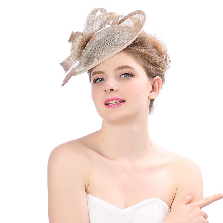 Tocado nupcial clásico de lino nupcial top sombreo gorra de malla estilo europeo tocado británico