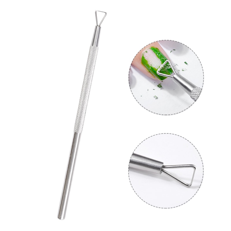 Nail Gel Polish Remover Tool Rvs Stick Staaf Cuticle Pusher Driehoek Hoofd Lak Cleaner Nail Art Care Tool