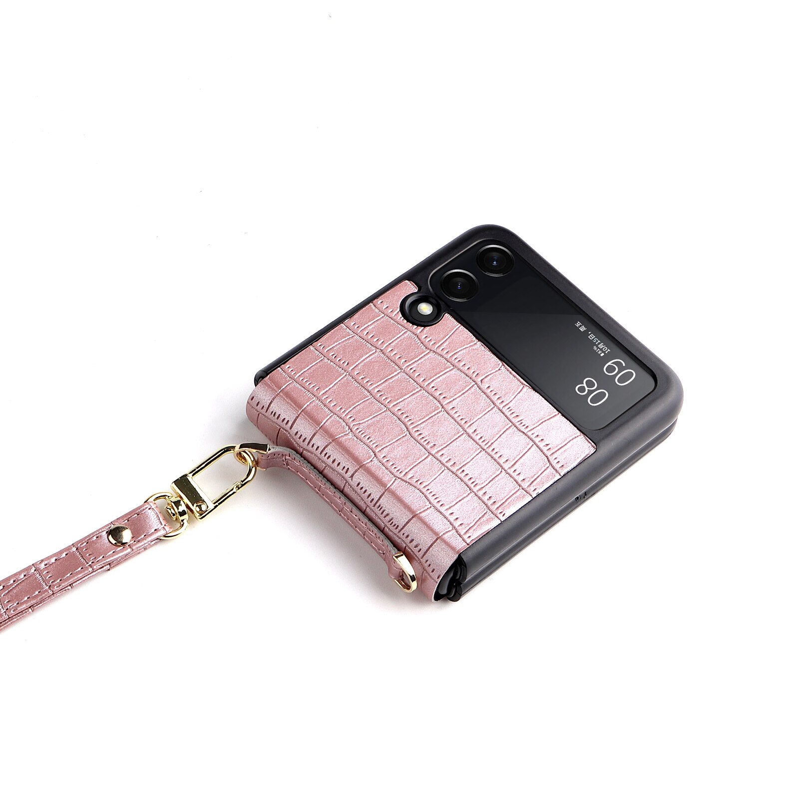 Pu Leather Hand Strap Anti-Val Telefoon Case Voor Samsung Galaxy Z Flip 3 5G SM-F711B Bescherming Terug cover Met Lanyard: pink
