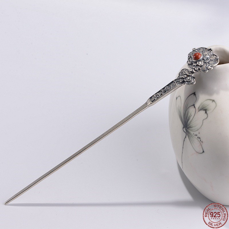 Bocai  s925 haarnadeln aus sterlingsilber mit anhänger, reichhaltige blumen, südlicher rutil-kopfschmuck, reines silber, damen-edelstein-haarnadelschmuck