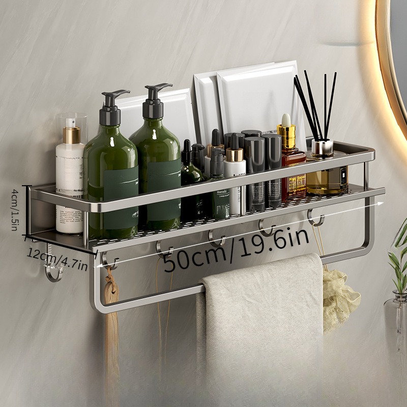 Estante para baño, organizador de almacenamiento de maquillaje, estante para champú de aleación de aluminio, estante ducha, accesorios de baño, estante de pared sin taladro repisa pared baño estanterías de baño: Gris oscuro