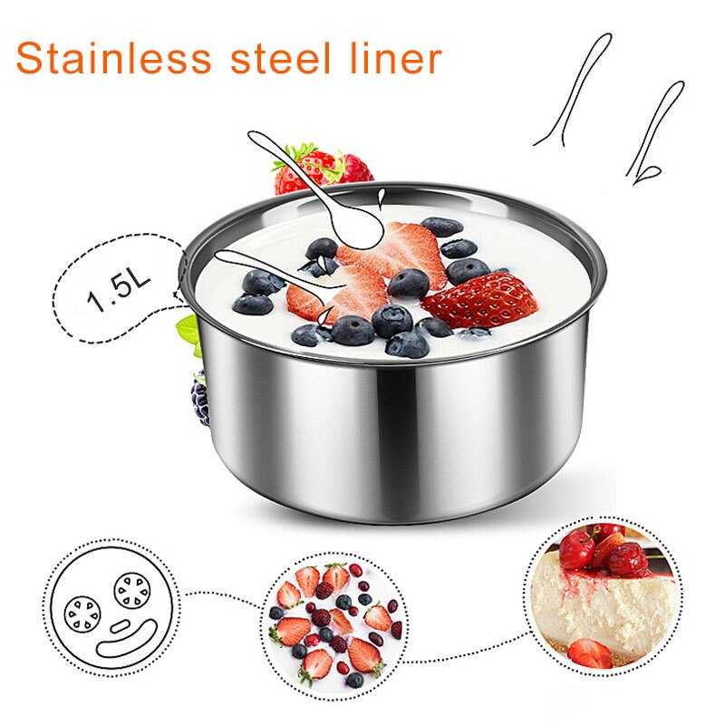 220V 1.5L Electric Automatic Yogurt Maker Machine Yoghurt DIY Tool Material Stainless Steel Plastic Container Kithchen Appliance