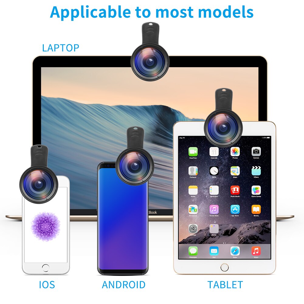 Apexel puhelimen kameran linssisarja 0.45x laajakulma-makroobjektiivi + ladattava led-selfie-täyttövalo samsung xiaomille enemmän matkapuhelimia