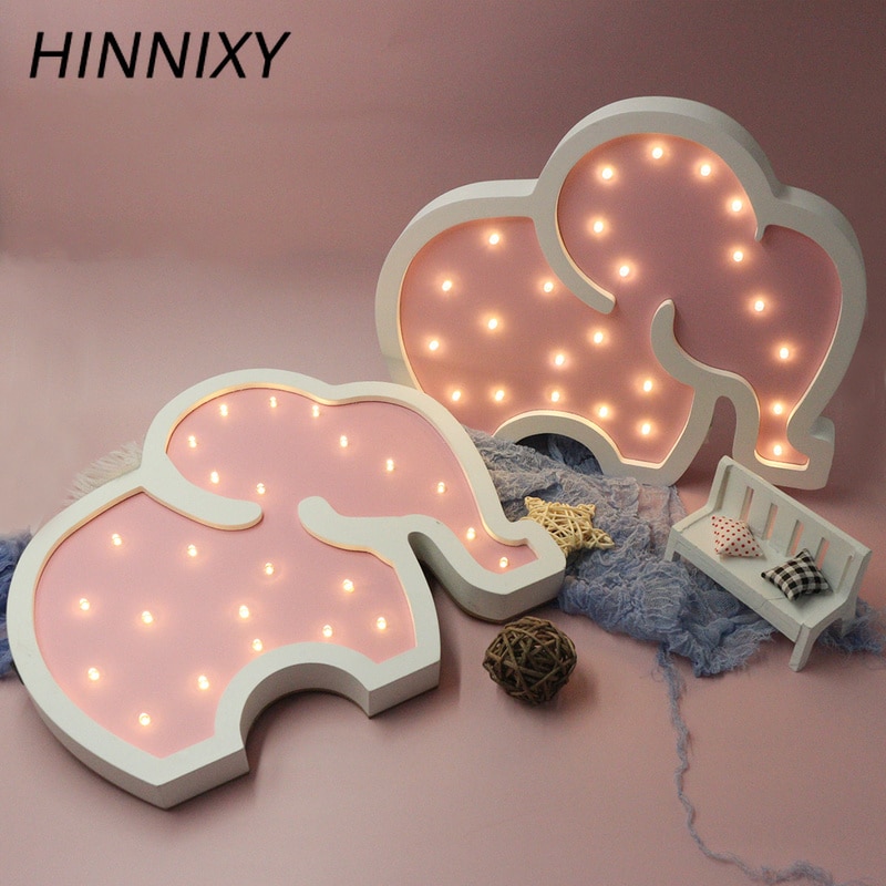Hinnixy 3D Houten Olifant Nachtlampje Kinderen Kinderen Slaapkamer Muur Decoratie Thuis Verlichting Dier Vorm Baby Nachtkastje Slaap Lamp