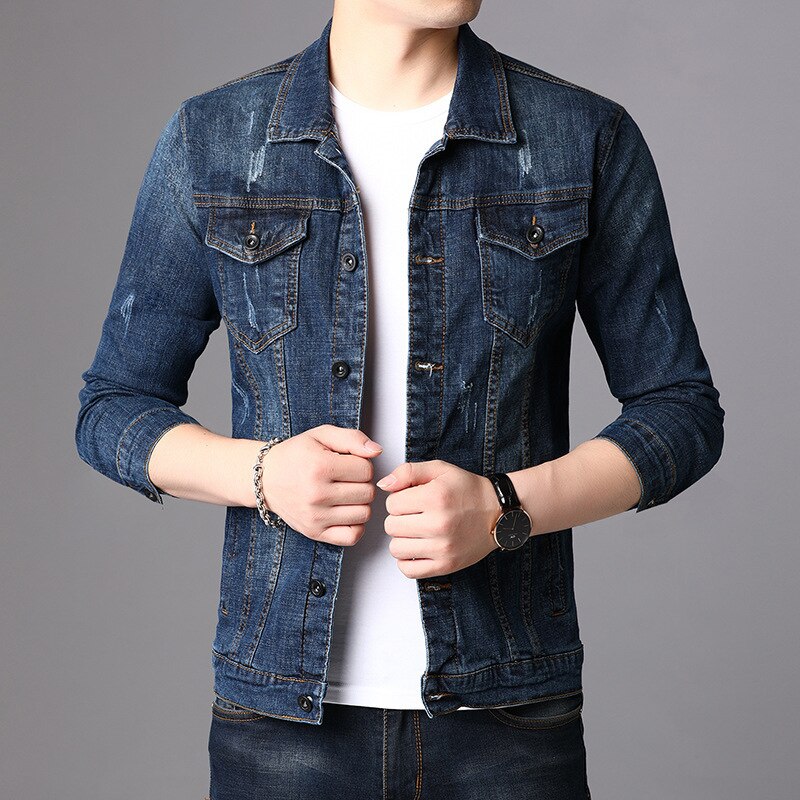 autumn men's custom worn out denim jacket jacket made old men's denim jacket