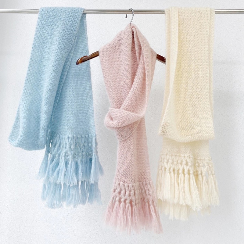 9.18 høst vinter kvinners dusker trefarget skjerf høy slutt fryns mohair skjerf