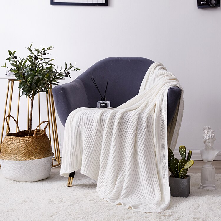 Grå filt soffstickad sofffilt gul mjuk rand kabelstickad filt resa 130 x 180cm hemsoffa stol bäddsoffa 50 " x70 ": Kräm