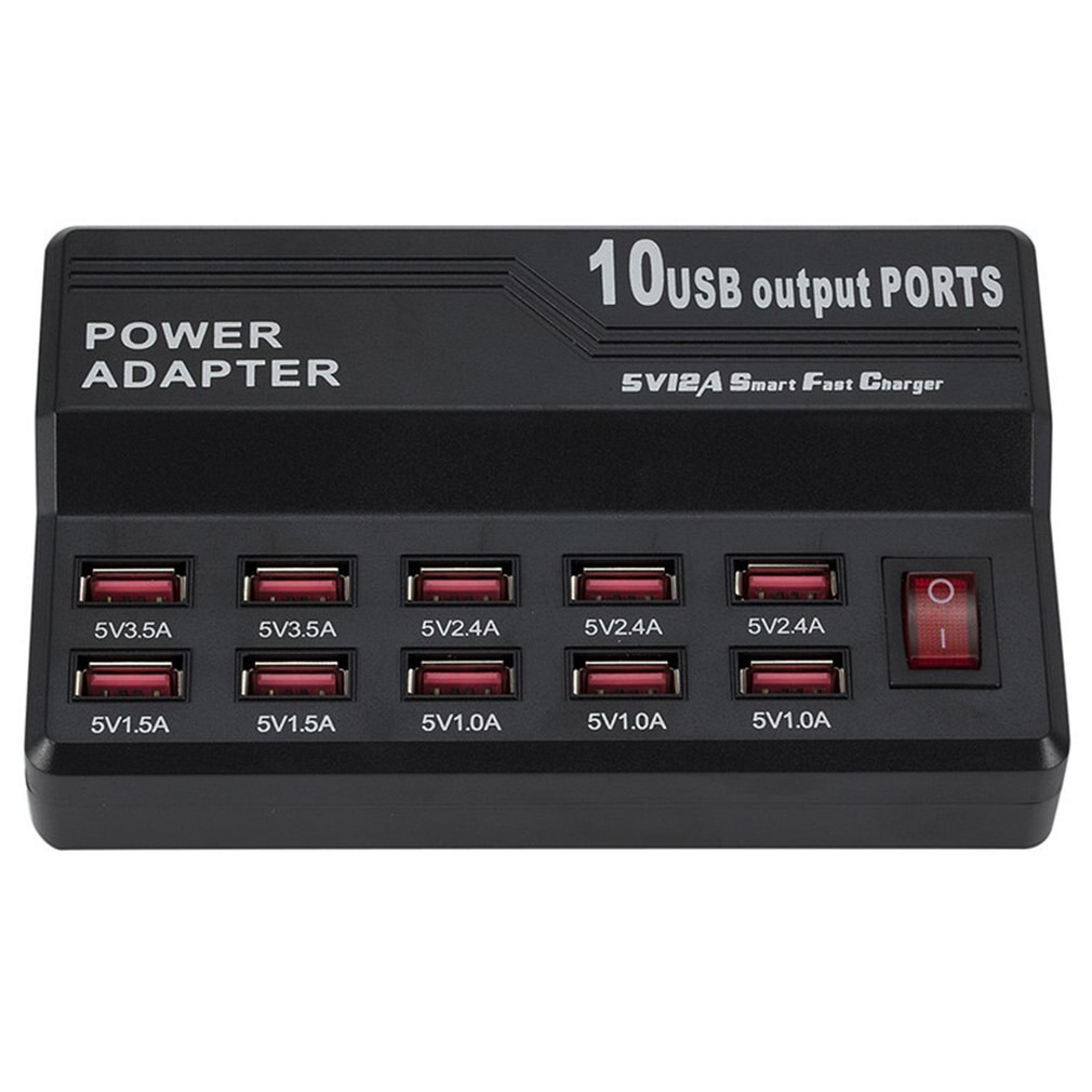 Cargador USB multipuerto de 5V/12A 10/12, adaptador de estación de carga inteligente para teléfono inteligente, tableta, Notebook y cámara