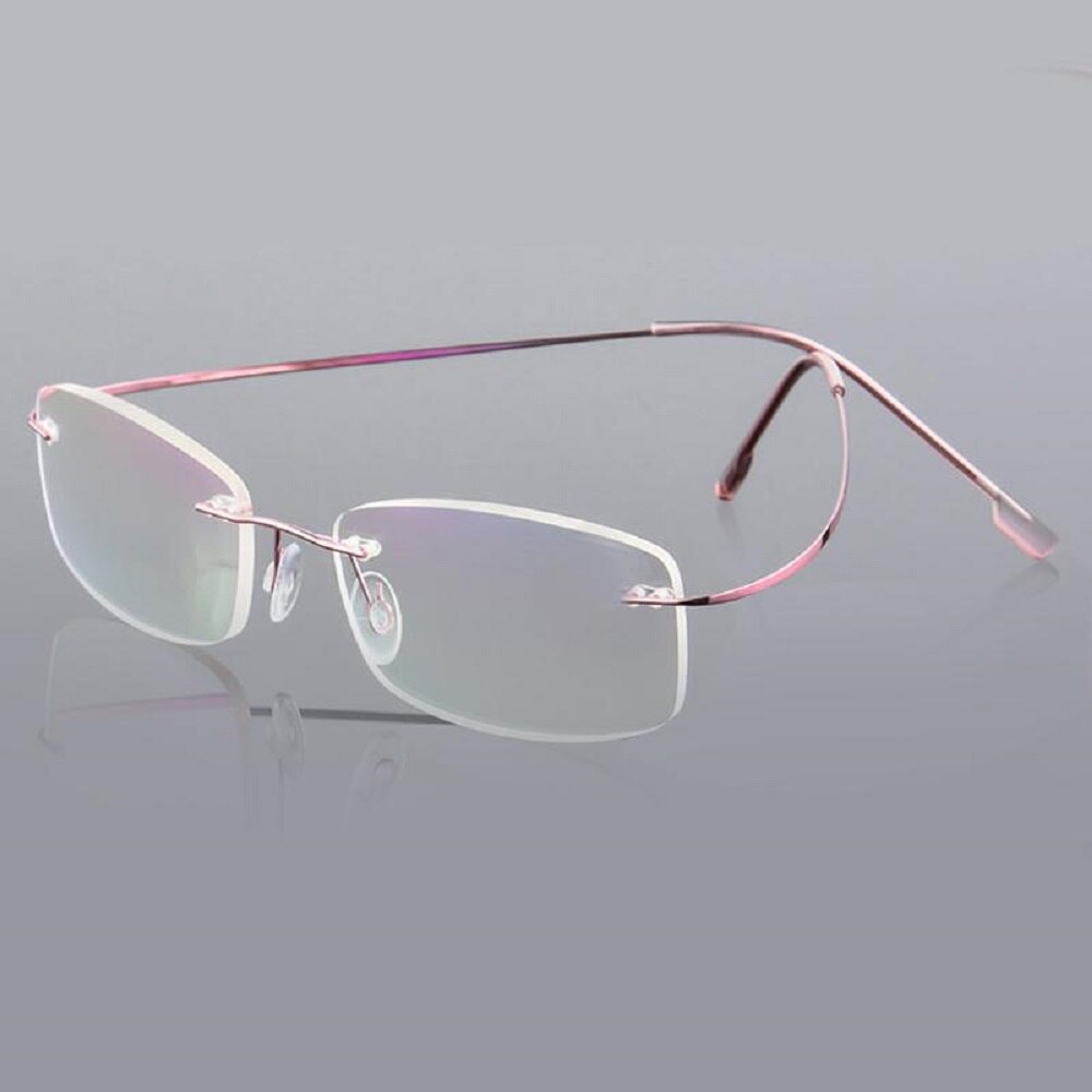 Leesbril heren optische bril geheugen titanium bril montuur randloos: Roze