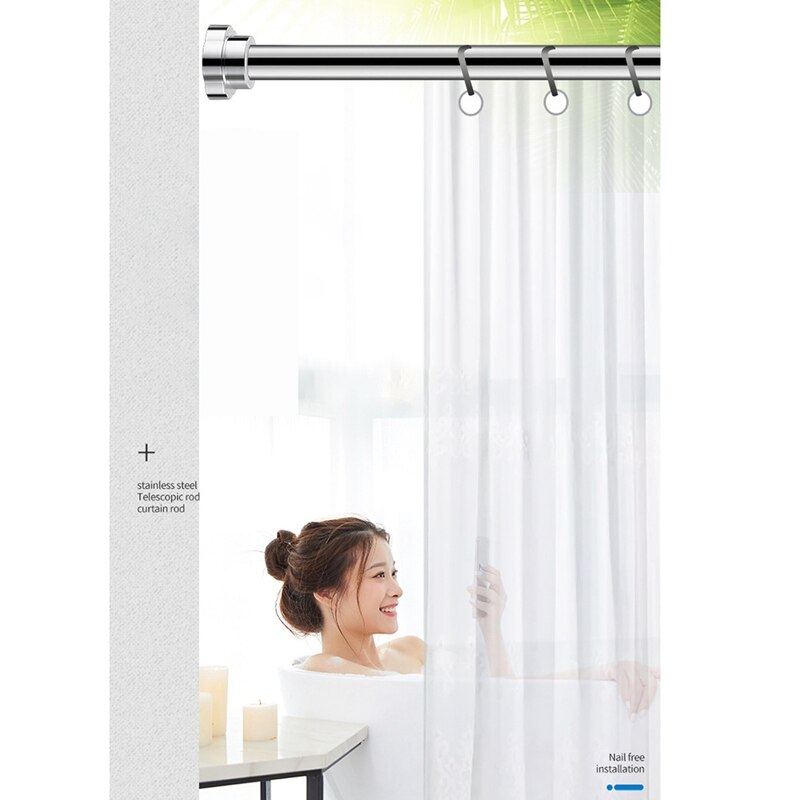 Extendable Clothes Drying Pole Stainless Steel Shower Curtain Rod Retractable Spring Tension Rod for Bathroom