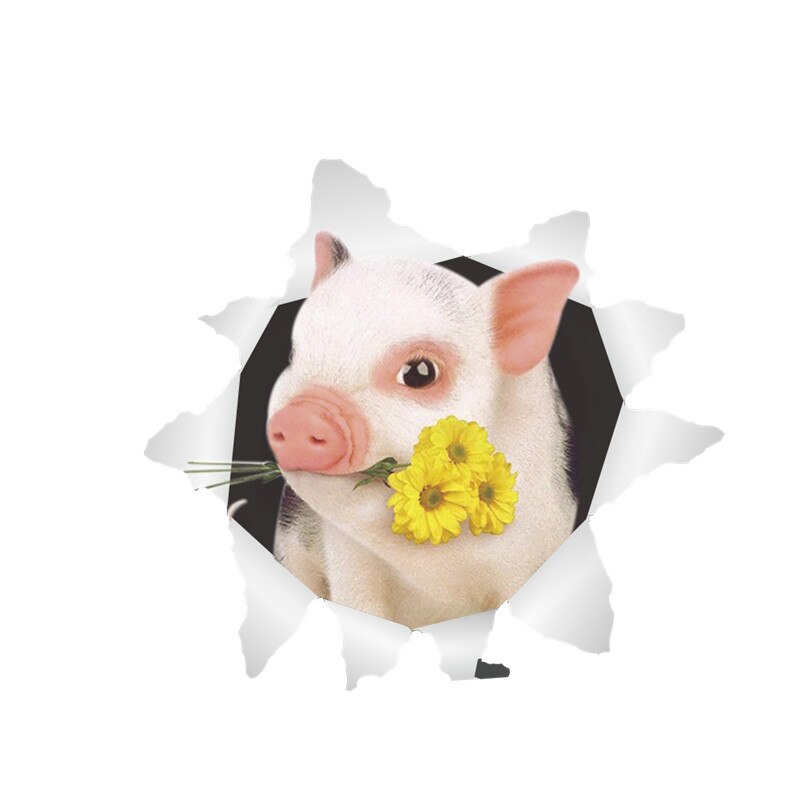 Lovely Piggy Toilet Stickers For Home Decoration 3d Broken Hole Cartoon Pig Animal Mural Art Diy Pvc Wall Decals