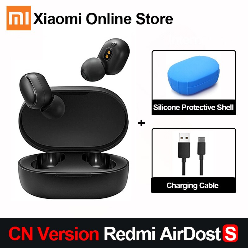 Redmi Airdots S Headset Echte Draadloze Bluetooth Headset Bluetooth 5.0 Tws Air Stippen Oortelefoon Draagbare Earset: Add Cable Blue Case