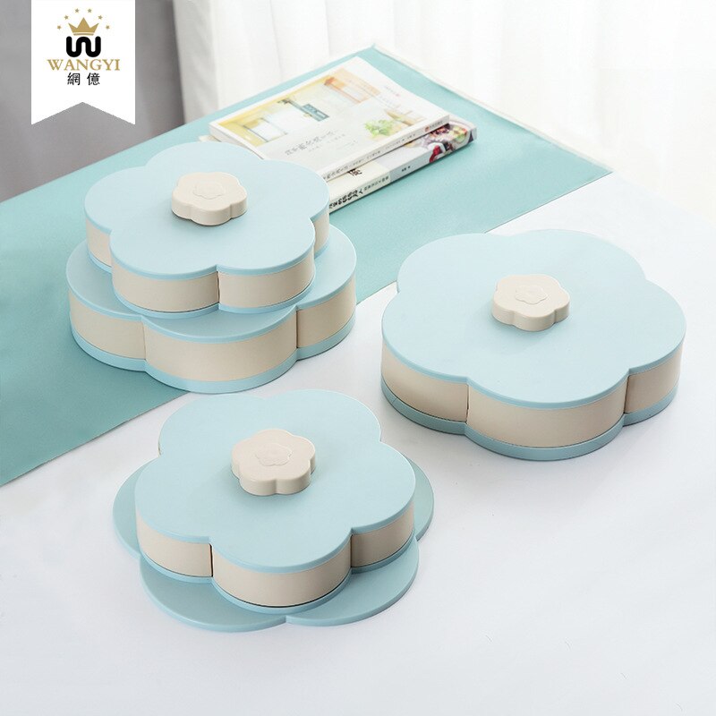 Double Layer Petal Shaped Rotating Candy Box Dish Snacks Tray Five Grid Dried Fruit Case Plastic Container