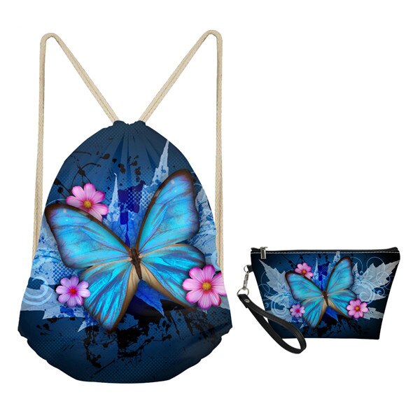 Mozoeyu 3d vlinder trekkoord rugzak make-up tas set 2 stuks dames reisaccessoires lichtgewicht schoudertassen: 6420 z 3 z 8