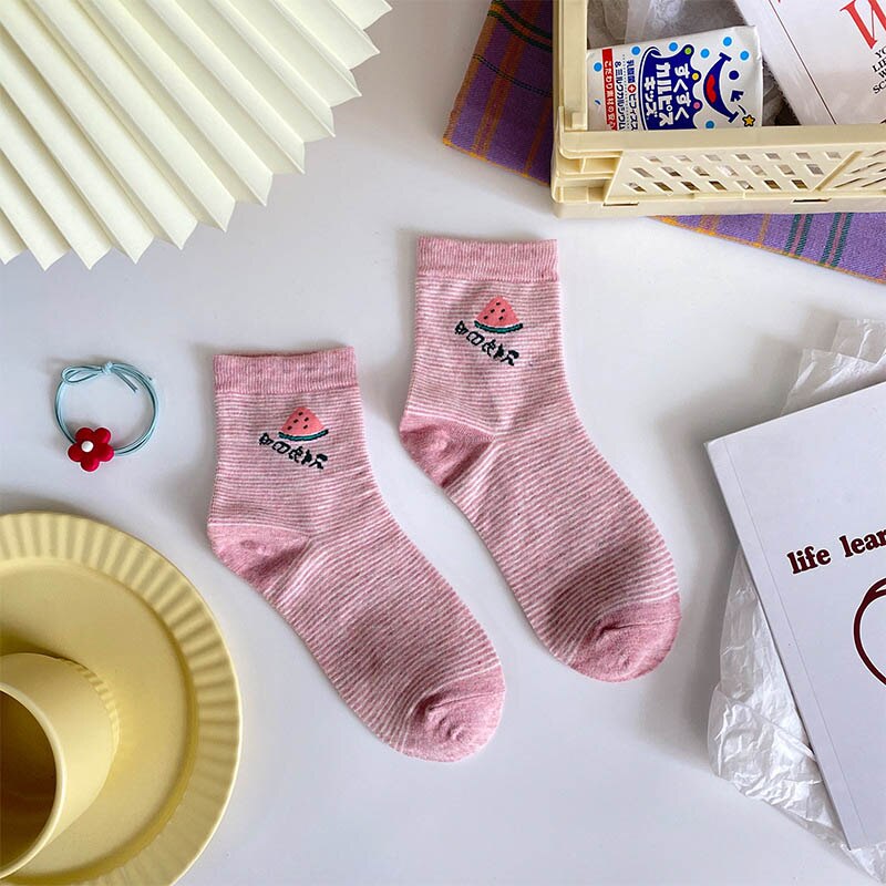 Fruits chaussettes drôles fraise pastèque Orange mignon chaussettes femme Harajuku Skarpetki heureux 12 Style Calcetines Divertidos: 12