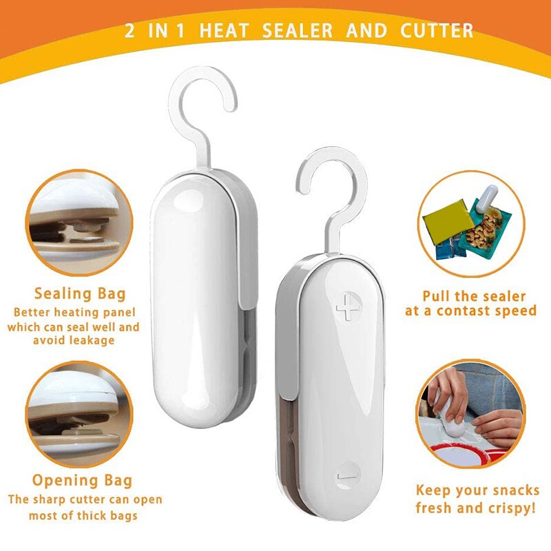 Mini zaksealer,  (2- pack) draagbare vacuüm sealers, zaksealer warmte seal , 2 in 1 warmte sealer en snijder handheld