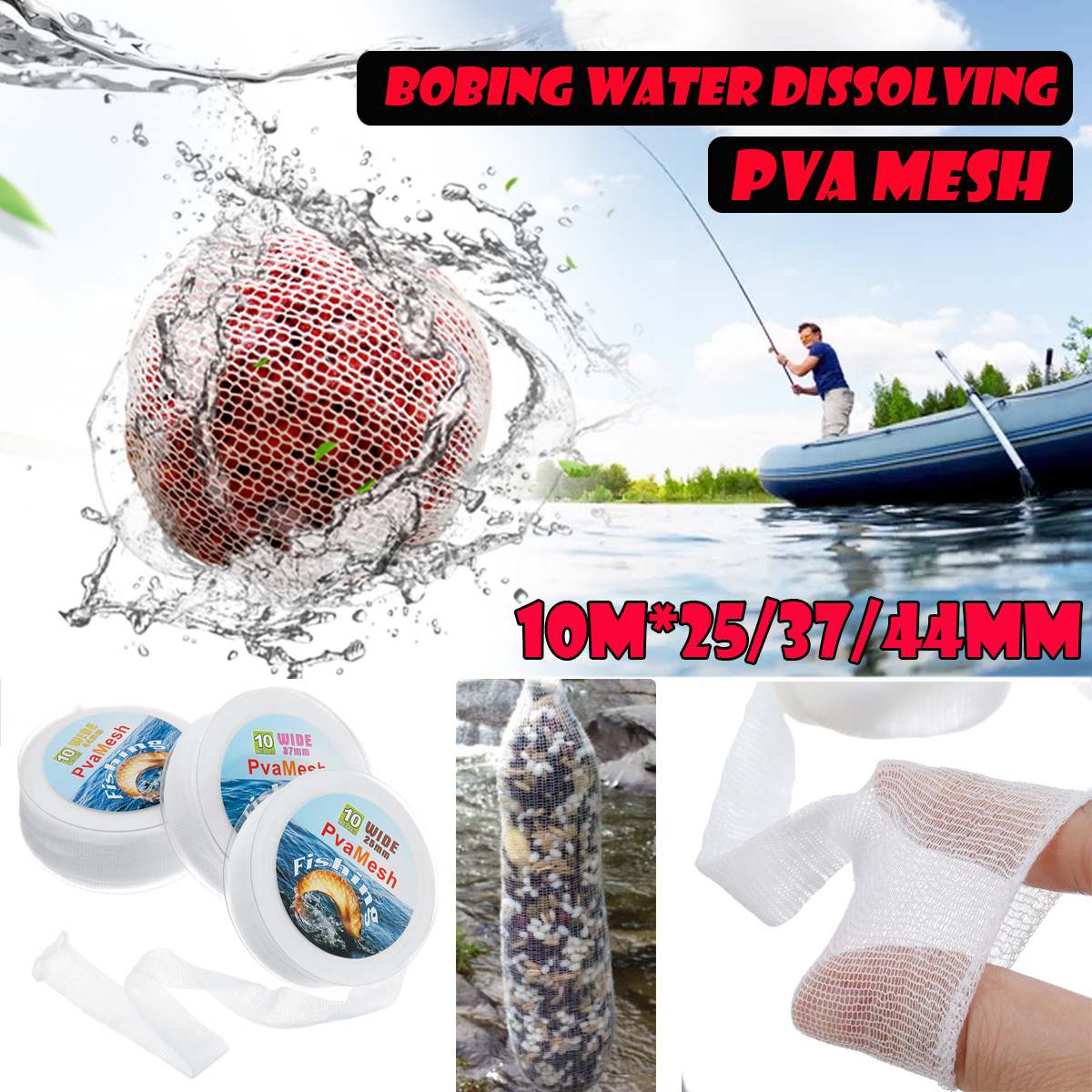 10M PVA Soluble Narrow Fishing Network Refill Stocking Bait Bag Protect Fish Net