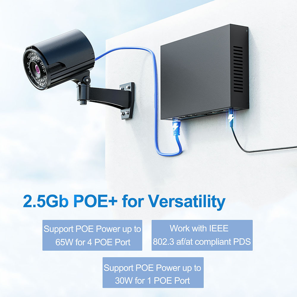 Switch poe não gerenciado de 6 portas 2.5 gb com portas poe base-t 4*2.5g, 2*10g sfp + uplink 802.3af/at (poe +) switch poe 2.5g para nas/pc